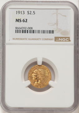 1913 $2.50 Indian Quarter Eagle NGC MS62 1913 $2.50 Indian Quarter Eagle NGC MS62
