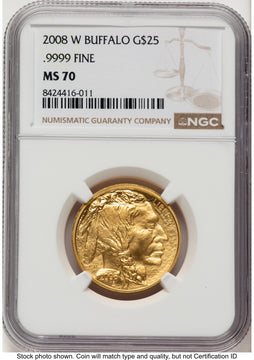 2008-W Burnished Gold Buffalo 1/2 oz Brown Label NGC MS70