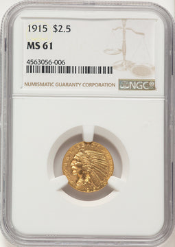 1915 $2.50 Brown Label Indian Quarter Eagle NGC MS61