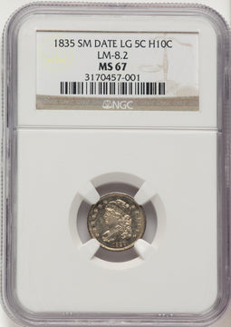 1835 H10C LM-8.2 Bust Half Dime NGC MS67