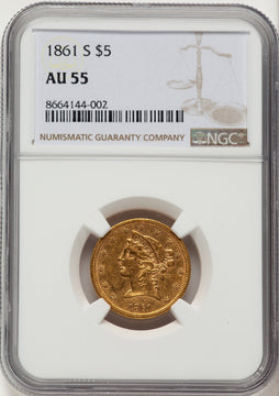 1861-S $5 Liberty Half Eagle NGC AU55