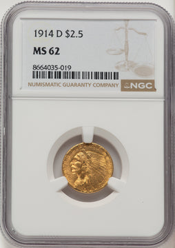1914-D $2.50 Indian Quarter Eagle NGC MS62 1914-D $2.50 Indian Quarter Eagle NGC MS62
