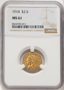 1914 $2.50 Indian Quarter Eagle NGC MS61 1914 $2.50 Indian Quarter Eagle NGC MS61