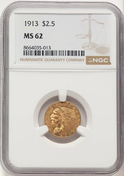 1913 $2.50 Indian Quarter Eagle NGC MS62 1913 $2.50 Indian Quarter Eagle NGC MS62
