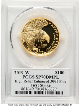 2019-W G$100 American Liberty High Relief Enhanced DMPL FS 2019 HR Label PCGS MS70