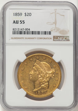 1859 $20 Liberty Double Eagle NGC AU55