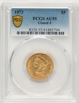 1873 $5 Closed 3 Blue Gradient Liberty Half Eagle PCGS AU55