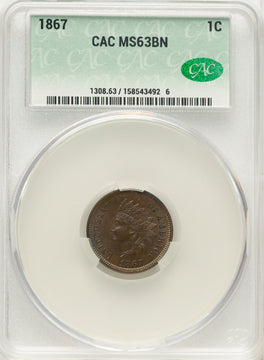 1867 1C BN CAC Indian Cent CACG MS63