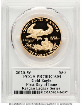 2020-W Proof Gold Eagle 1 oz FDI Reagan Legacy Series Michael Reagan PCGS PR70