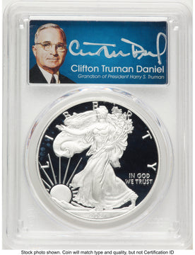 2021-W TY1 Proof Silver Eagle 1 oz AR Clifton Truman Daniel PCGS PR70 2021-W TY1 Proof Silver Eagle 1 oz AR Clifton Truman Daniel PCGS PR70