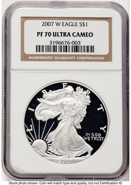 2007-W Proof Silver Eagle 1 oz Brown Label NGC PF70