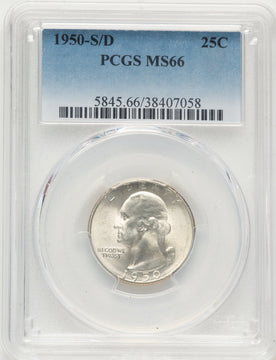 1950-S/D 25C Washington Quarter PCGS MS66
