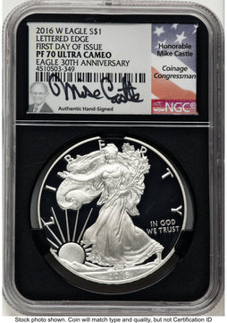 2016-W Proof Silver Eagle 1 oz FDI Mike Castle NGC PF70