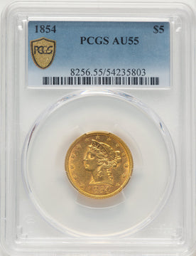 1854 $5 Liberty Half Eagle PCGS AU55