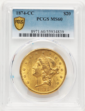 1874-CC $20 Liberty Double Eagle PCGS MS60