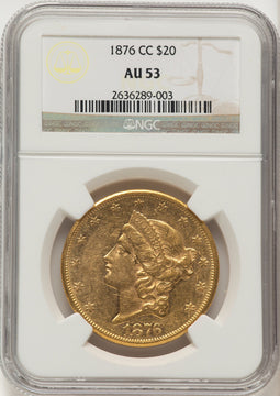 1876-CC $20 Liberty Double Eagle NGC AU53