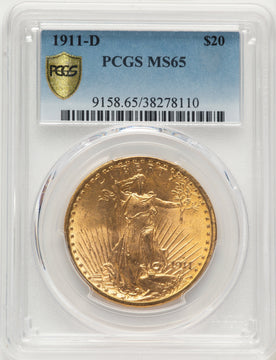 1911-D $20 Blue Gradient Saint-Gaudens Double Eagle PCGS MS65