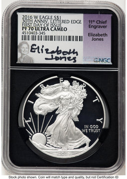 2016-W Proof Silver Eagle 1 oz FDI Elizabeth Jones NGC PF70