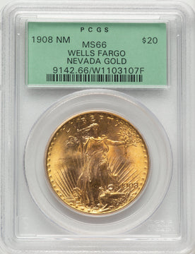 1908 $20 NO MOTTO Green Label Saint-Gaudens Double Eagle PCGS MS66