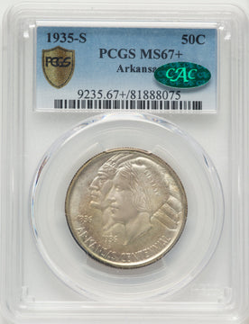 1935-S 50C Arkansas CAC Commemorative Silver PCGS MS67+