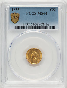1855 G$1 Type Two Gold Dollar PCGS MS64 1855 G$1 Type Two Gold Dollar PCGS MS64