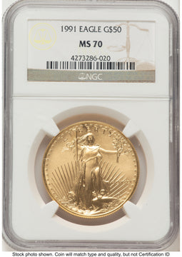 1991 Gold Eagle 1 oz Brown Label NGC MS70