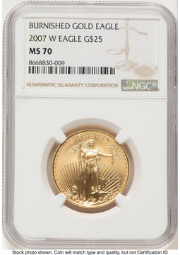 2007-W Burnished Gold Eagle 1/2 oz Brown Label NGC MS70