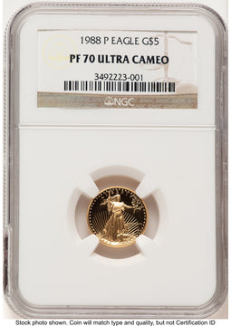 1988-P Proof Gold Eagle 1/10 oz Brown Label NGC PF70