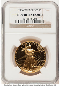 1986-W Proof Gold Eagle 1 oz Brown Label NGC PF70