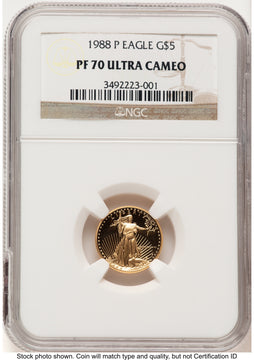 1988-P Proof Gold Eagle 1/10 oz Brown Label NGC PF70