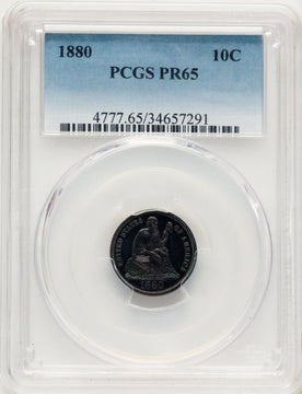 1880 10C Proof Seated Dime PCGS PR65