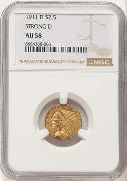 1911-D $2.50 Indian Quarter Eagle NGC AU58 1911-D $2.50 Indian Quarter Eagle NGC AU58