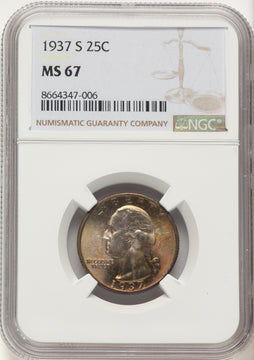 1937-S 25C Washington Quarter NGC MS67