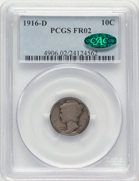 1916-D 10C CAC Mercury Dime PCGS FR2