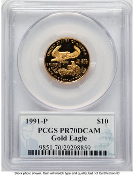 1991-P Proof Gold Eagle 1/4 oz Philip Diehl PCGS PR70