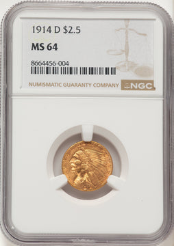 1914-D $2.50 Indian Quarter Eagle NGC MS64 1914-D $2.50 Indian Quarter Eagle NGC MS64