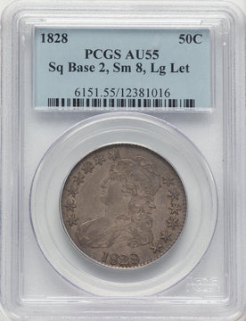 1828 50C Sq Base 2 Sm 8 Lg Let Bust Half Dollar PCGS AU55