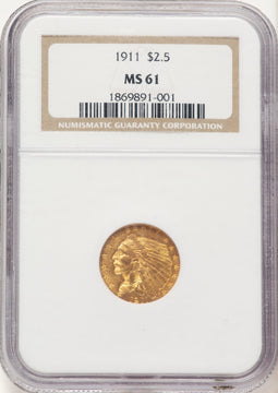 1911 $2.50 Indian Quarter Eagle NGC MS61