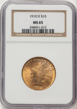 1910-D $10 Indian Eagle NGC MS65