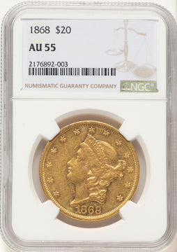 1868 $20 Liberty Double Eagle NGC AU55 1868 $20 Liberty Double Eagle NGC AU55