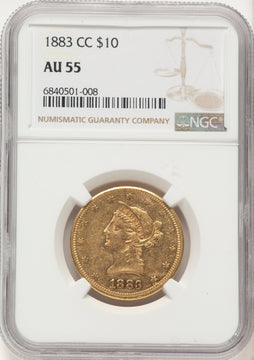 1883-CC $10 Liberty Eagle NGC AU55 1883-CC $10 Liberty Eagle NGC AU55