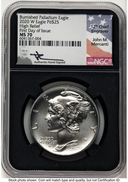 2020-W Palladium Eagle 1 oz Burnished FDI John NGC MS70 Mercanti