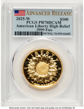 2025-W G$100 American Liberty High Relief AR Flag PCGS PR70