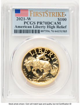 2021-W G$100 American Liberty High Relief FS Flag PCGS PR70