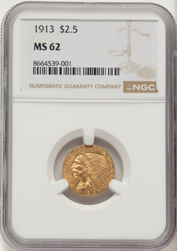 1913 $2.50 Indian Quarter Eagle NGC MS62 1913 $2.50 Indian Quarter Eagle NGC MS62