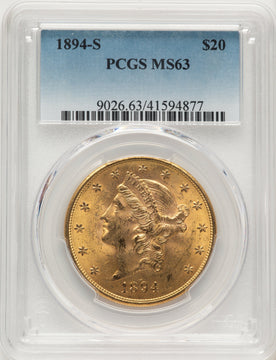 1894-S $20 Liberty Double Eagle PCGS MS63 1894-S $20 Liberty Double Eagle PCGS MS63