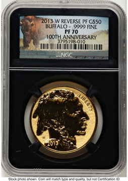 2013-W Reverse Proof Gold Buffalo 1 oz Bison Label NGC PF70