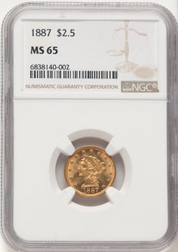 1887 $2.50 Liberty Quarter Eagle NGC MS65