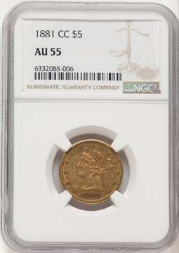 1881-CC $5 Liberty Half Eagle NGC AU55