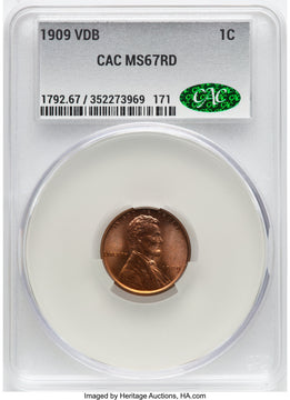1909 1C VDB RD Lincoln Cent CACG MS67
